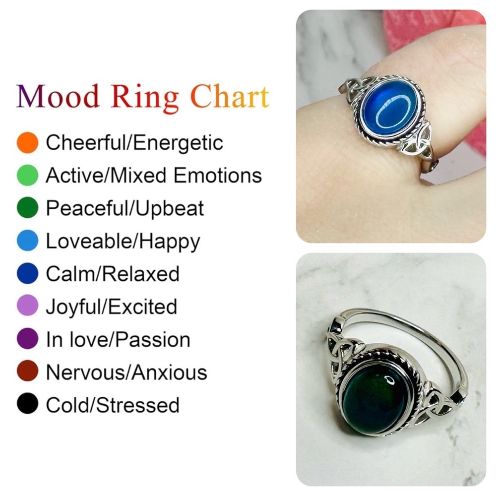 NEW! Vintage Celtic Knot 18k White Gold Plated Sterling Silver Oval Mood Ring